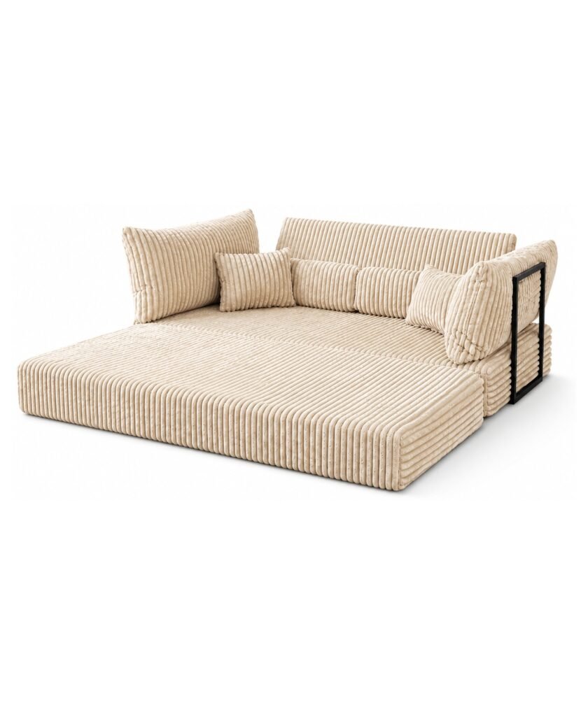 Canapea modulara extensibila somnUS-Tilia, catifea Premium, antiderapanta, 190x82x90cm, Crem - imagine 5