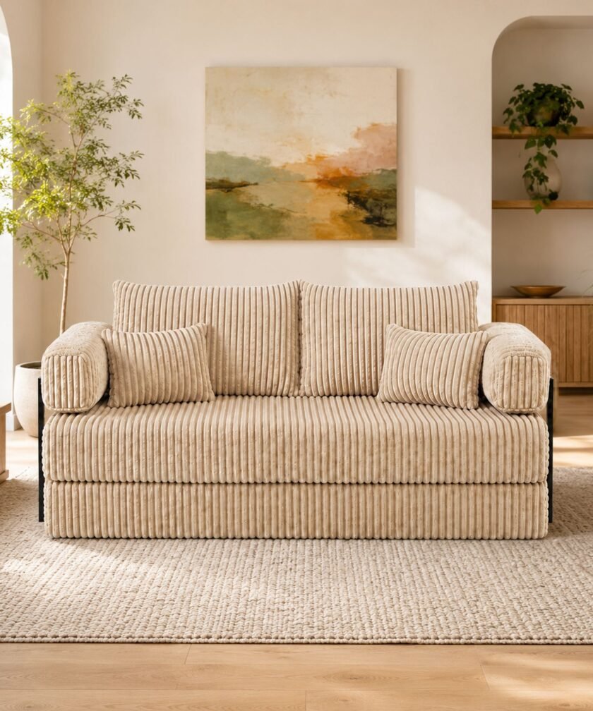 Canapea modulara extensibila somnUS-Tilia, catifea Premium, antiderapanta, 190x82x90cm, Crem - imagine 4