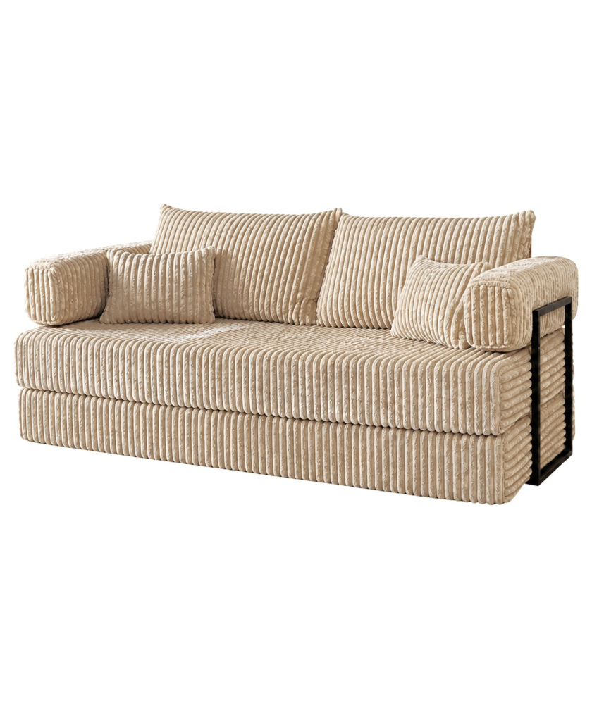 Canapea modulara extensibila somnUS-Tilia, catifea Premium, antiderapanta, 190x82x90cm, Crem - imagine 3