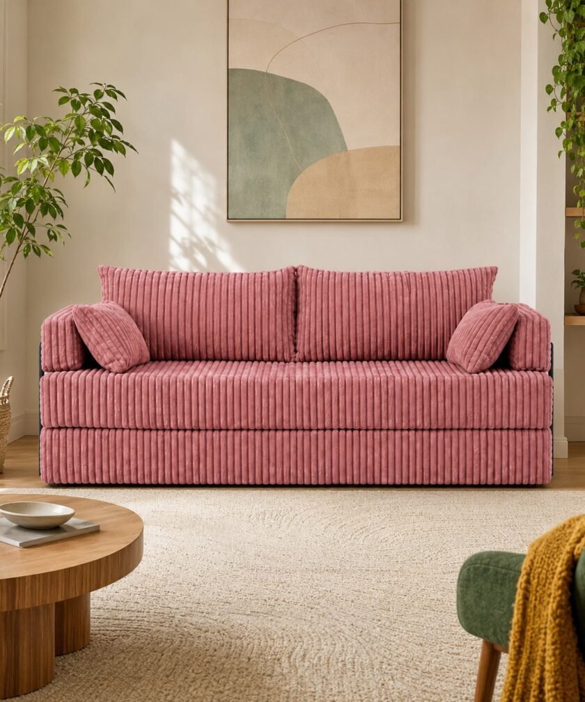 Canapea modulara extensibila somnUS-Tilia, catifea Premium, antiderapanta, 190x82x90cm, Roz - imagine 4