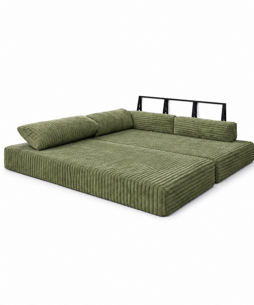 Canapea modulara extensibila somnUS-Tilia, catifea Premium, antiderapanta, 190x82x90cm, Verde - imagine 5