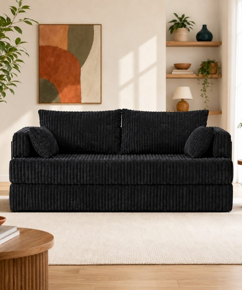 Canapea modulara extensibila somnUS-Tilia, catifea Premium, antiderapanta, 190x82x90cm, Negru - imagine 4