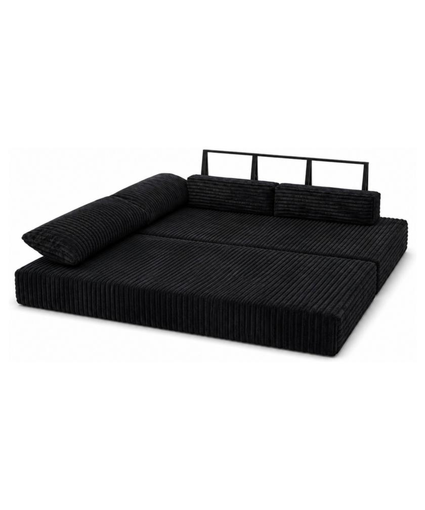 Canapea modulara extensibila somnUS-Tilia, catifea Premium, antiderapanta, 190x82x90cm, Negru - imagine 5