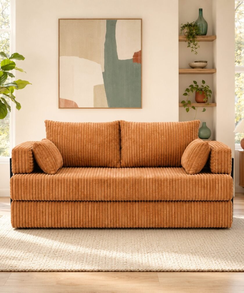 Canapea modulara extensibila somnUS-Tilia, catifea Premium, antiderapanta, 190x82x90cm, Saffron - imagine 4