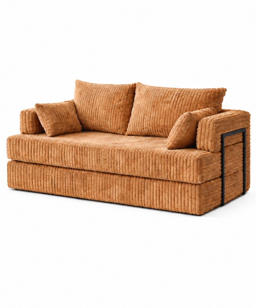 Canapea modulara extensibila somnUS-Tilia, catifea Premium, antiderapanta, 190x82x90cm, Saffron - imagine 3