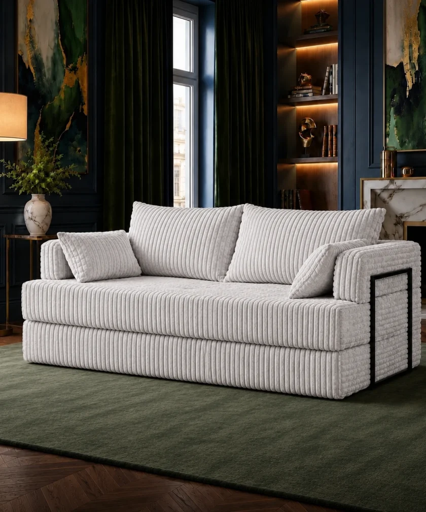 Canapea modulara extensibila somnUS-Tilia, catifea Premium, antiderapanta, 190x82x90cm, Gri Deschis