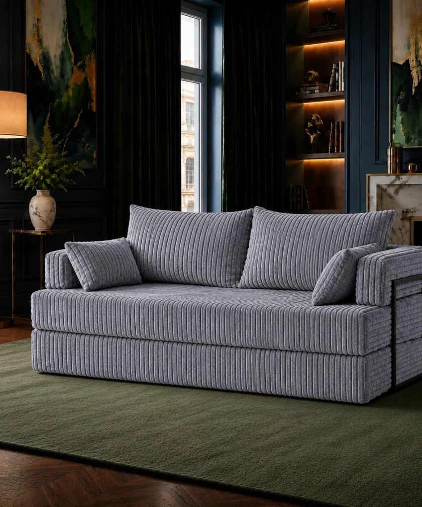 Canapea modulara extensibila somnUS-Tilia, catifea Premium, antiderapanta, 190x82x90cm, Gri Inchis