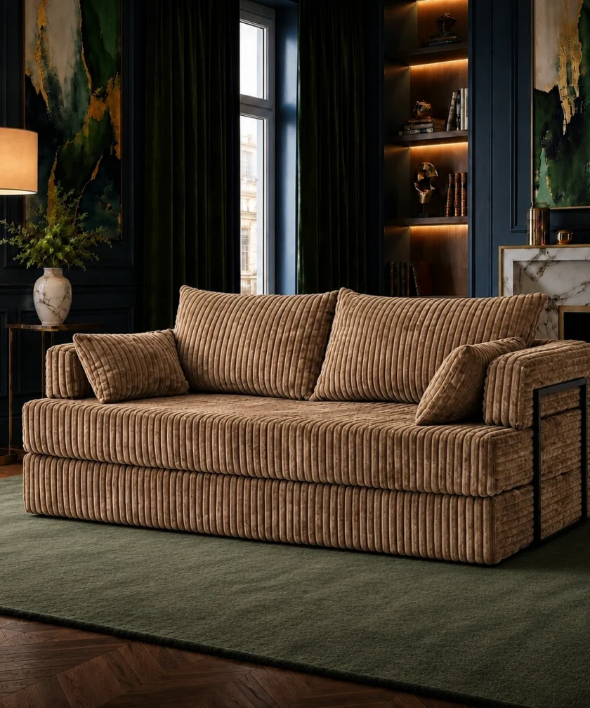 Canapea modulara extensibila somnUS-Tilia, catifea Premium, antiderapanta, 190x82x90cm, Maro