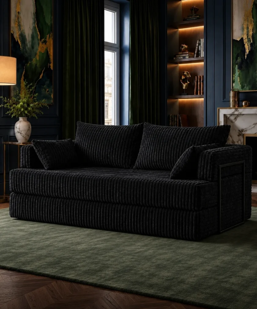 Canapea modulara extensibila somnUS-Tilia, catifea Premium, antiderapanta, 190x82x90cm, Negru