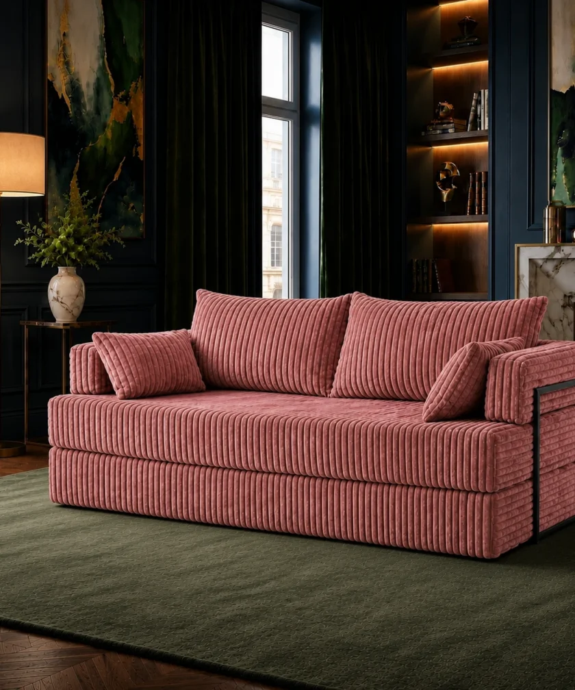 Canapea modulara extensibila somnUS-Tilia, catifea Premium, antiderapanta, 190x82x90cm, Roz