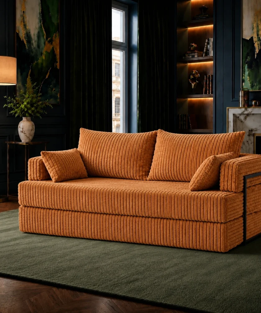 Canapea modulara extensibila somnUS-Tilia, catifea Premium, antiderapanta, 190x82x90cm, Saffron