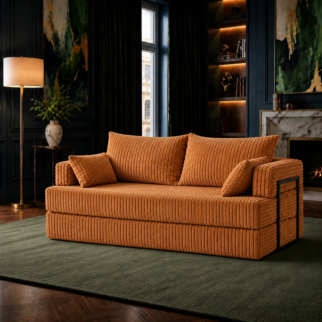 Canapea modulara extensibila somnUS Tilia catifea Premium antiderapanta 190x82x90cm Saffron