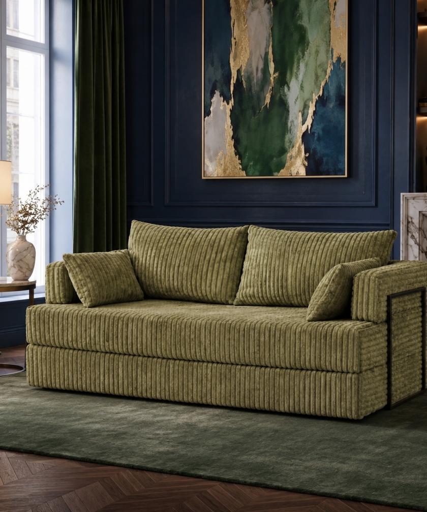 Canapea modulara extensibila somnUS-Tilia, catifea Premium, antiderapanta, 190x82x90cm, Verde