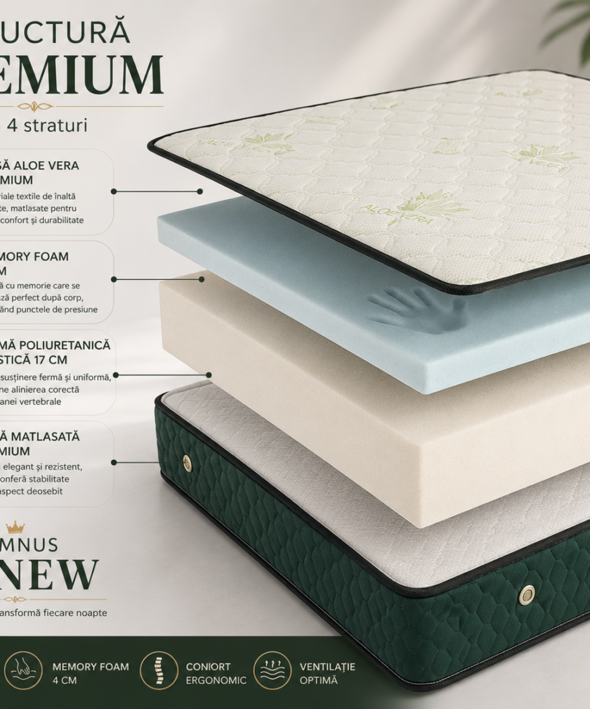 Saltea Ortopedica Somnus Premium Aloe Vera-Renew 160x200x23cm - imagine 4